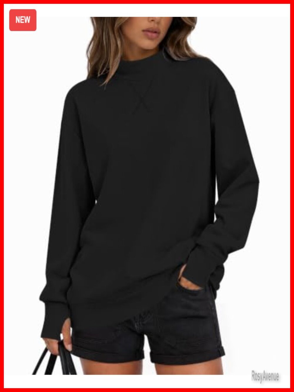 Mock Neck Sweatshirt Women Long Sleeve Pullover Thumb Hole Top